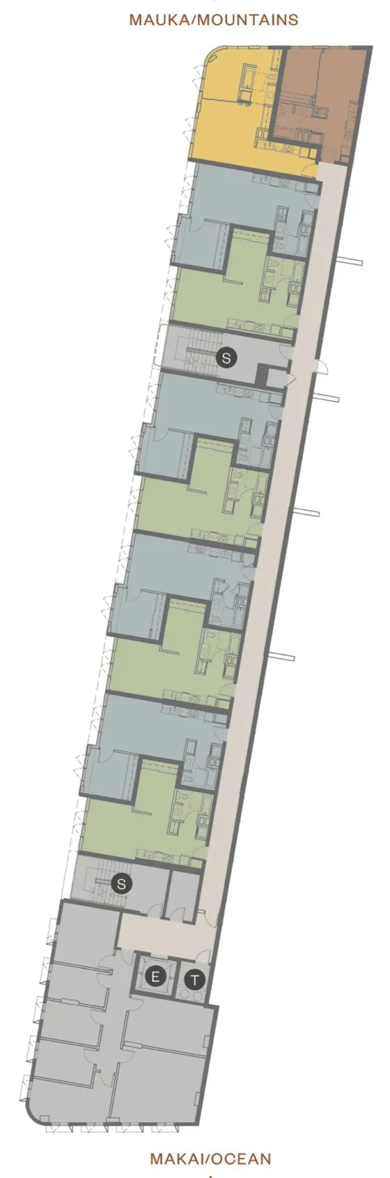 Levels 2–5 floor plate showing where each reserved residence type sits