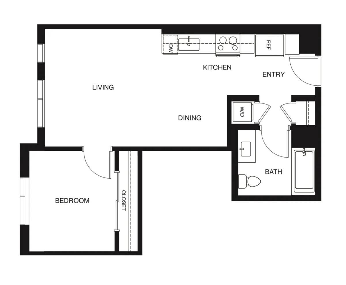 Floor plan of Residence 16: 1 bed / 1 bath, 500 square feet