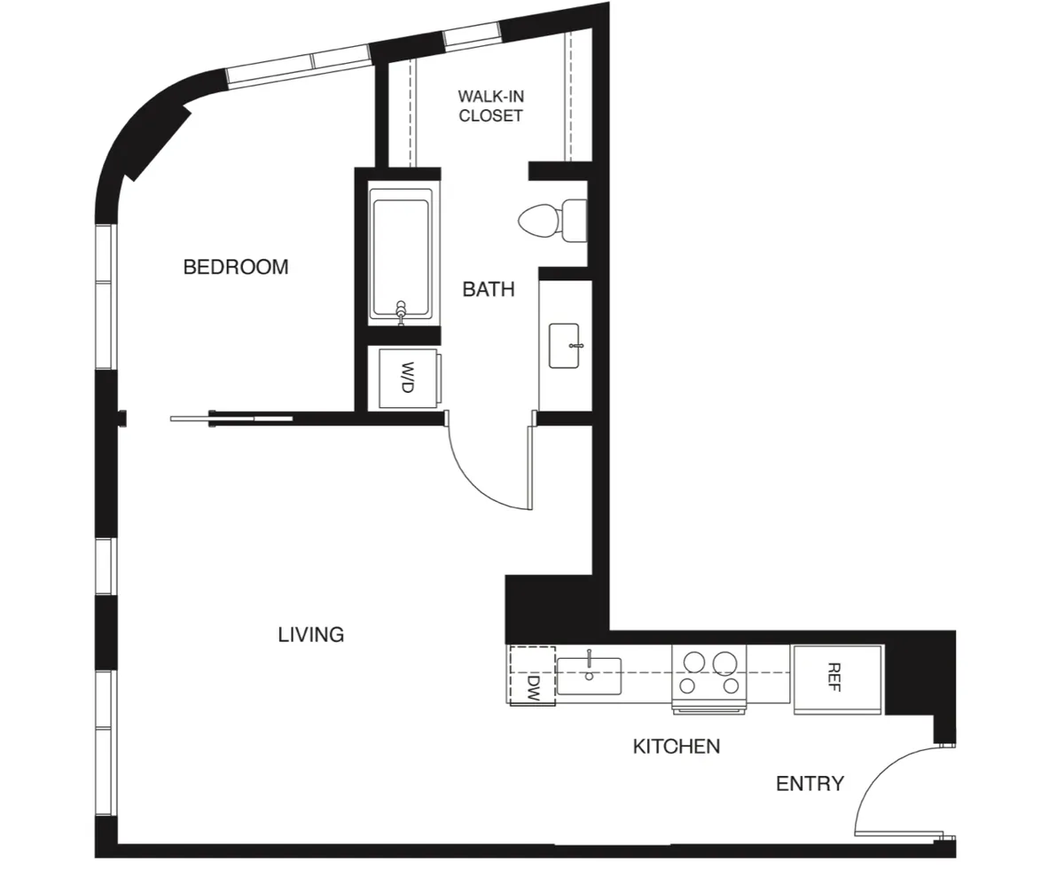 Floor plan of Residence 17: 1 bed / 1 bath, 493 square feet