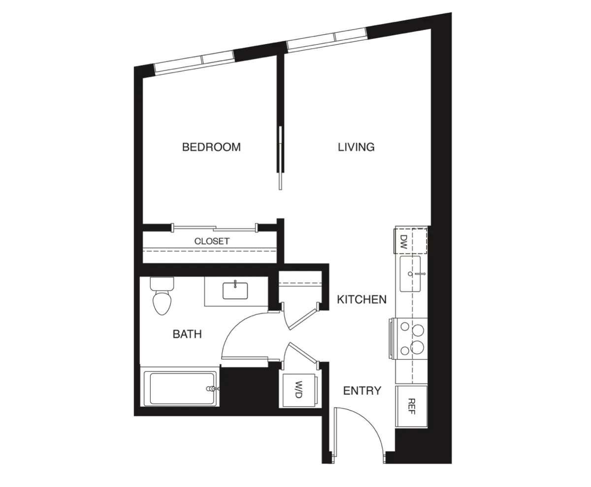 Floor plan of Residence 18: 1 bed / 1 bath, 391 square feet